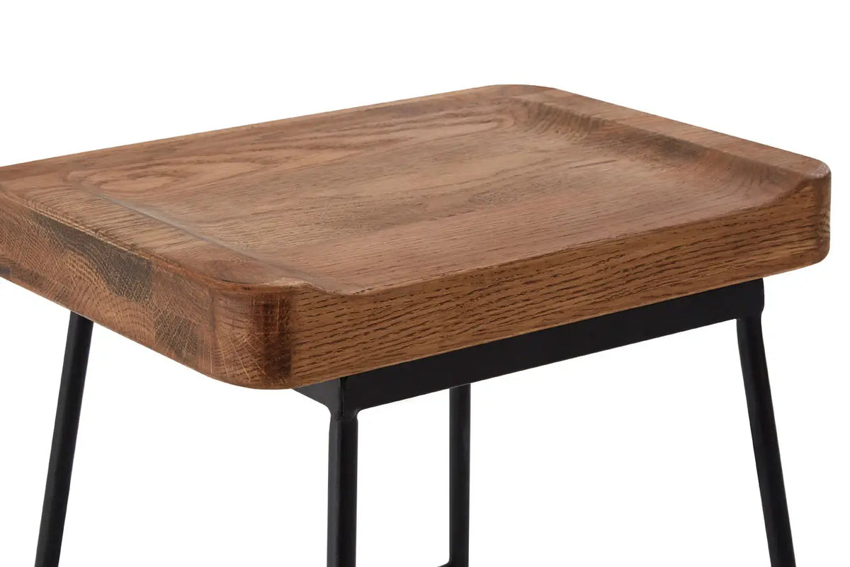 Solid Oak Wood Seat and Metal Black Iron Legs Bar Stool