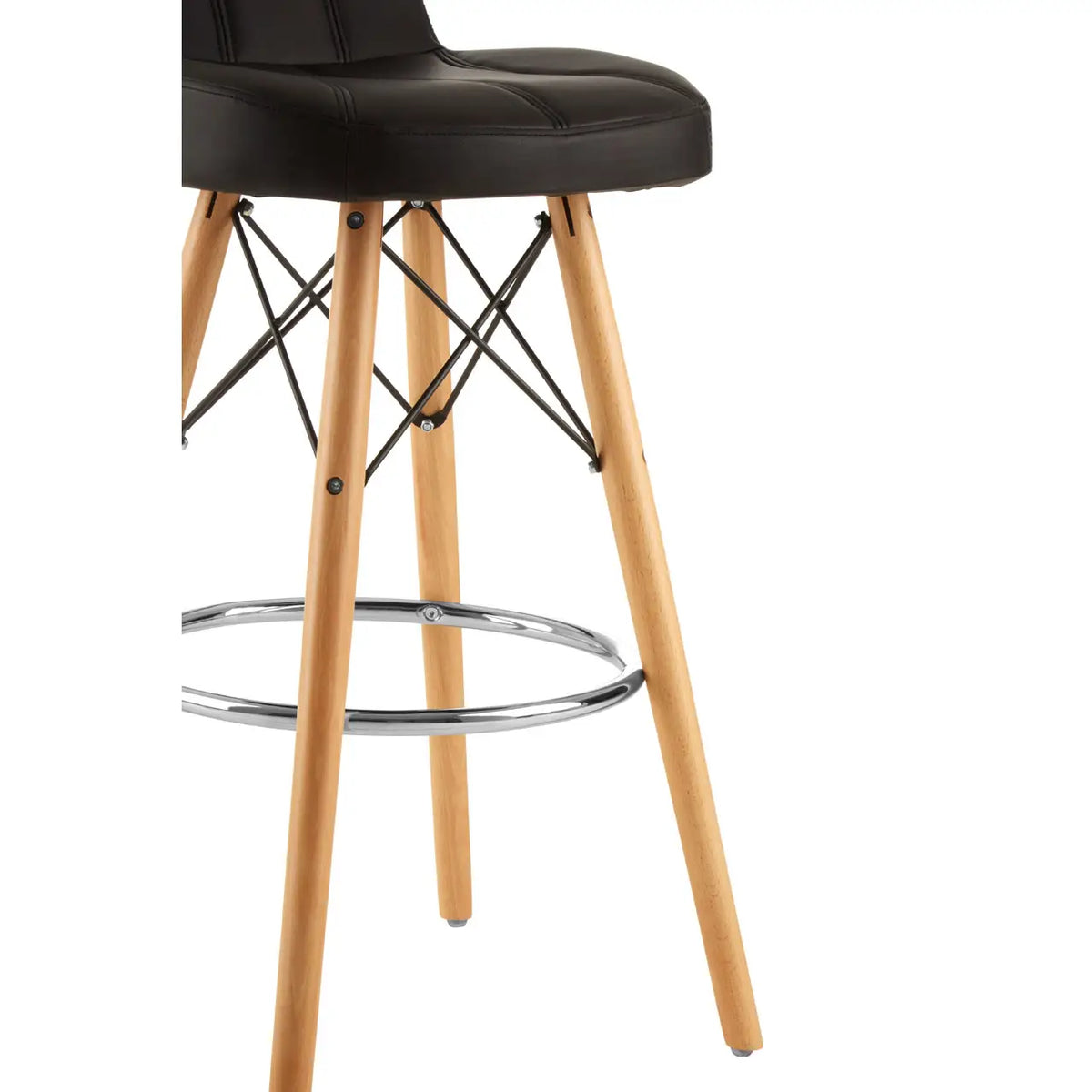 Black Soft Faux Leather Effect Bar Stool with Beechwood and Chrome Legs