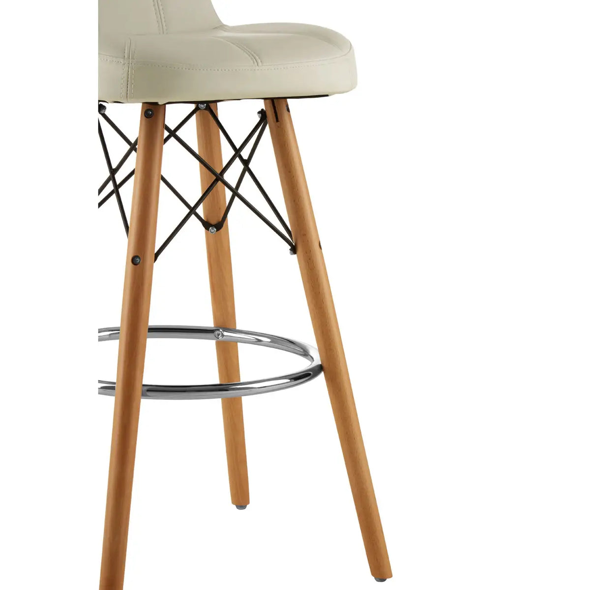 White Soft Faux Leather Effect Bar Stool with Beechwood and Chrome Legs
