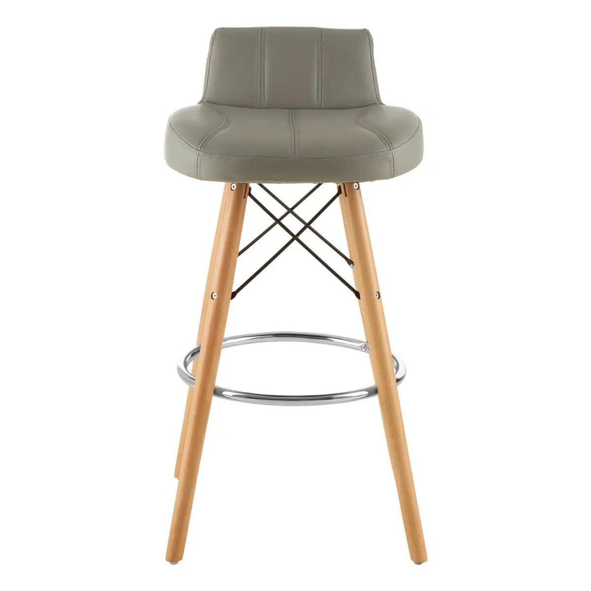 Grey Soft Faux Leather Effect Bar Stool with Beechwood and Chrome Legs