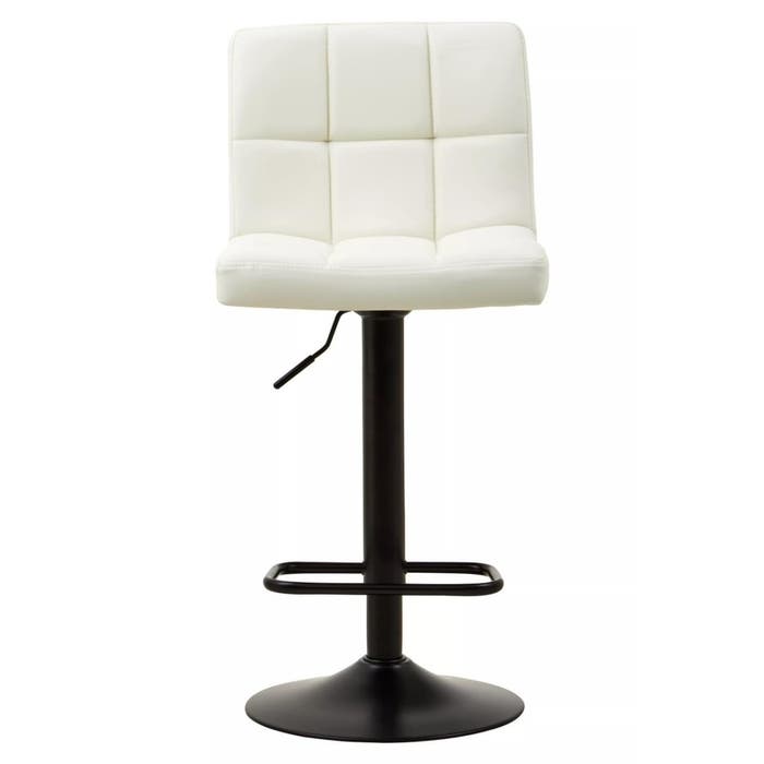 White Leather Effect Squared Back Bar Stool with Black Stainless Steel Rounded Base