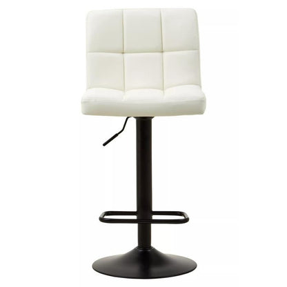 White Leather Effect Squared Back Bar Stool with Black Stainless Steel Rounded Base