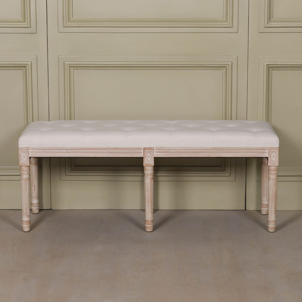 Light Wooden Louis Upholstered Bench