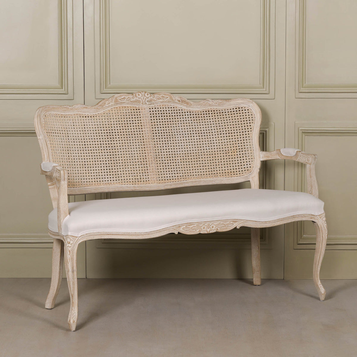 Wooden Louis Upholstered 2 Seater Settee